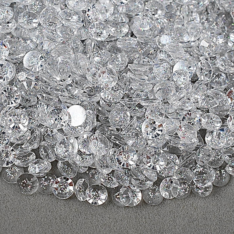 Glitter Silver Resin Round Flat Back Rhinestone