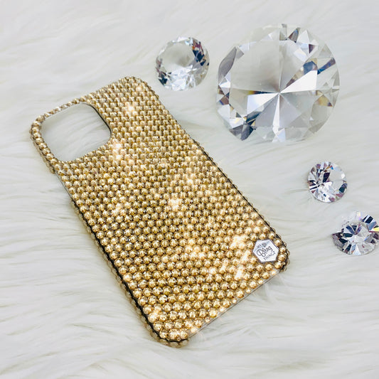 Hand-Placed Austrian Crystal Bling Phone Case for iPhone – Golden Shadow Design