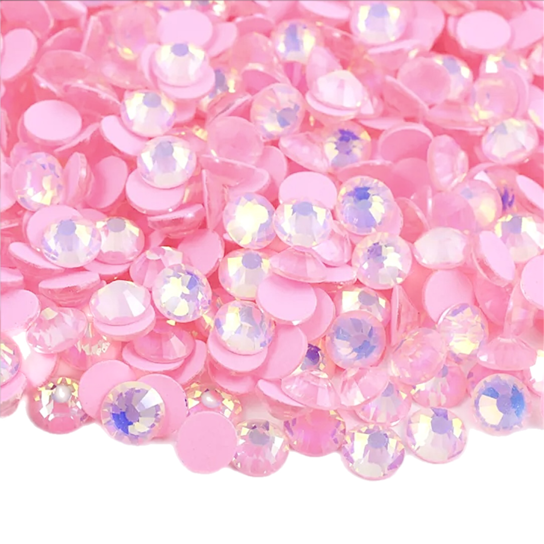 Luminous Pink Opal Round Glass Flatback Crystals