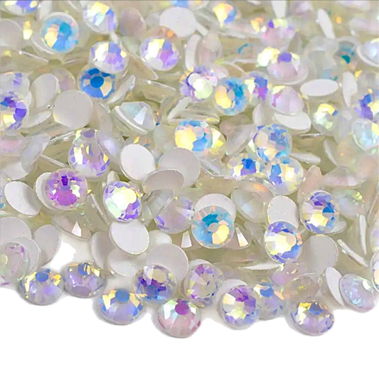 Luminous White Opal Round Glass Flatback Crystals