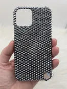 Hand-Placed Austrian Crystal Bling Phone Case for iPhone – Jet Hematite Design