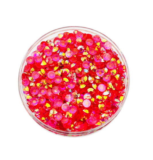TRANSPARENT AB Resin / Jelly Round Flat Back Rhinestones - Strawberry Lemonade