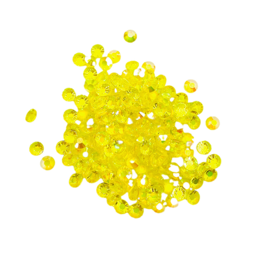 TRANSPARENT AB Resin / Jelly Round Flat Back Rhinestones - Lemon Zing