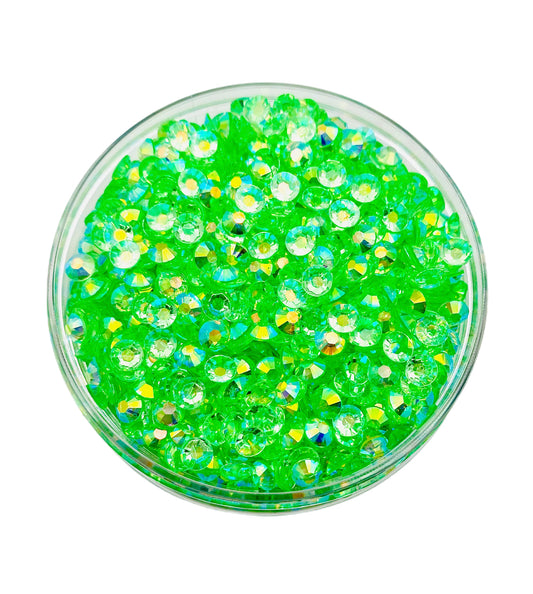 TRANSPARENT AB Resin / Jelly Round Flat Back Rhinestones - Sour Apple