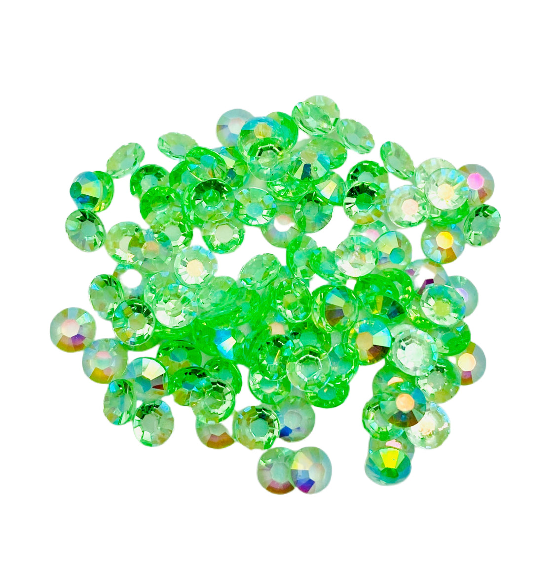 TRANSPARENT AB Resin / Jelly Round Flat Back Rhinestones - Sour Apple