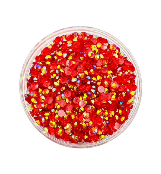 TRANSPARENT AB Resin / Jelly Round Flat Back Rhinestones - Wild Cherry