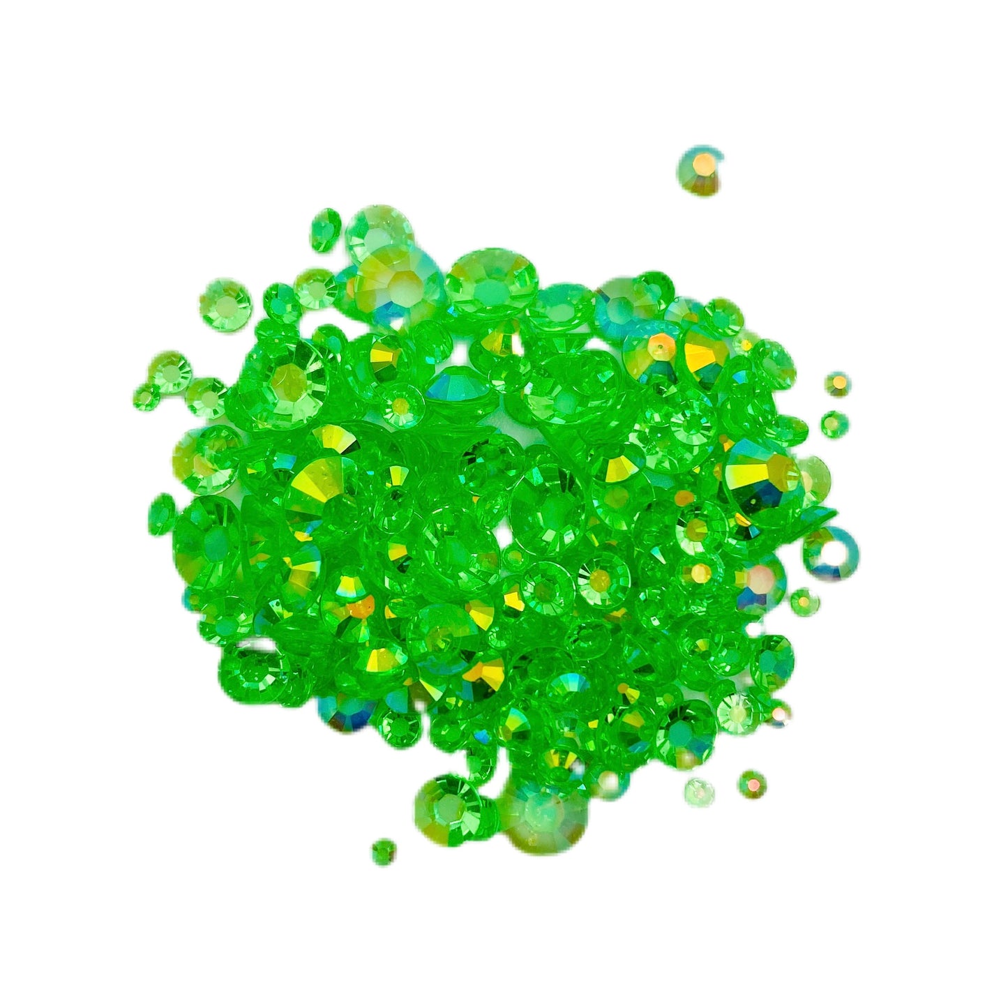 TRANSPARENT AB Resin / Jelly Round Flat Back Rhinestones - Lime Jelly Bean
