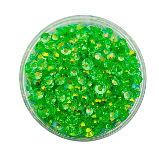 TRANSPARENT AB Resin / Jelly Round Flat Back Rhinestones - Lime Jelly Bean