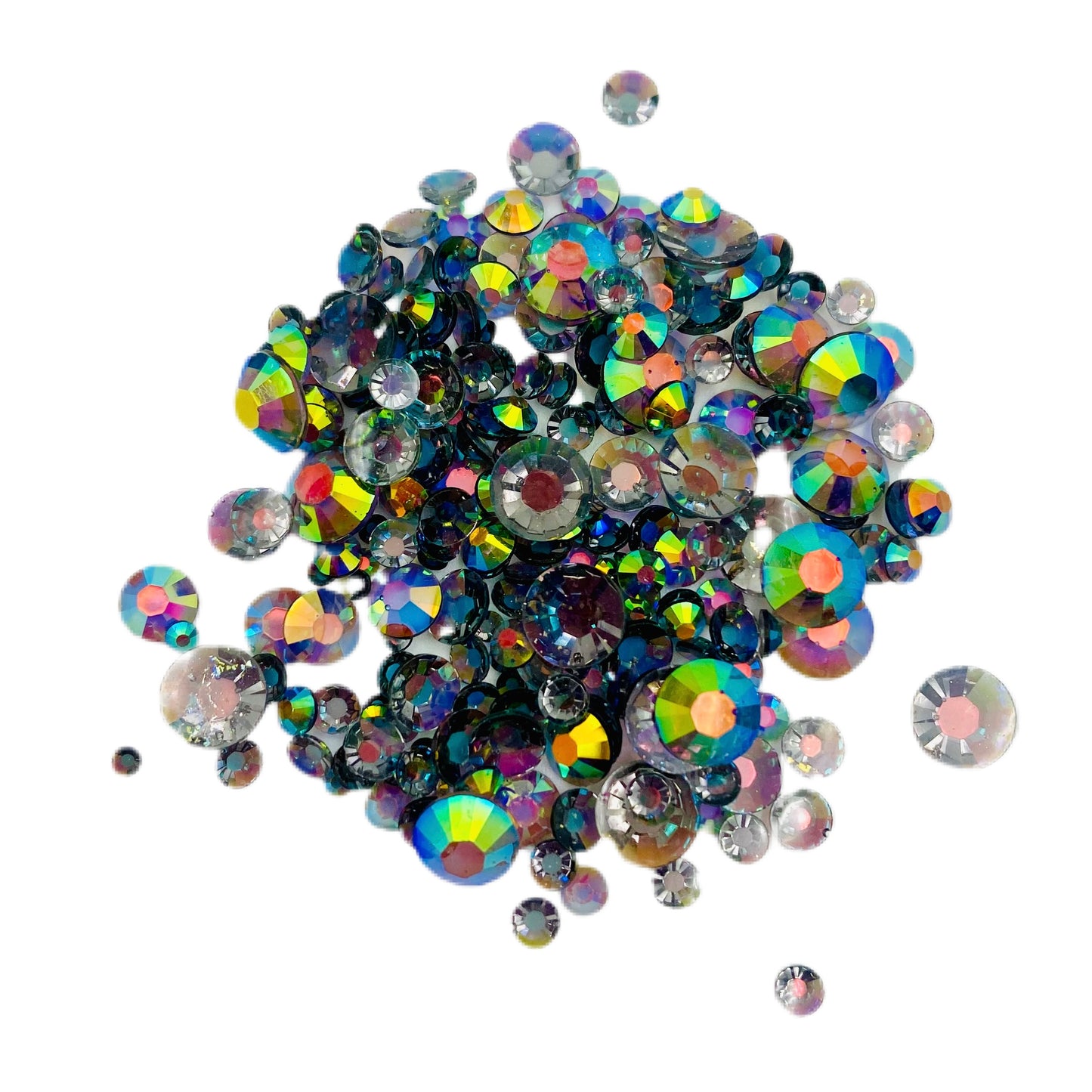 TRANSPARENT AB Resin / Jelly Round Flat Back Rhinestones - Rainbow Black Licorice