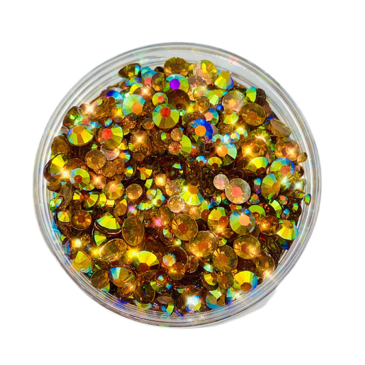 TRANSPARENT AB Resin / Jelly Round Flat Back Rhinestones - Root Beer Candy