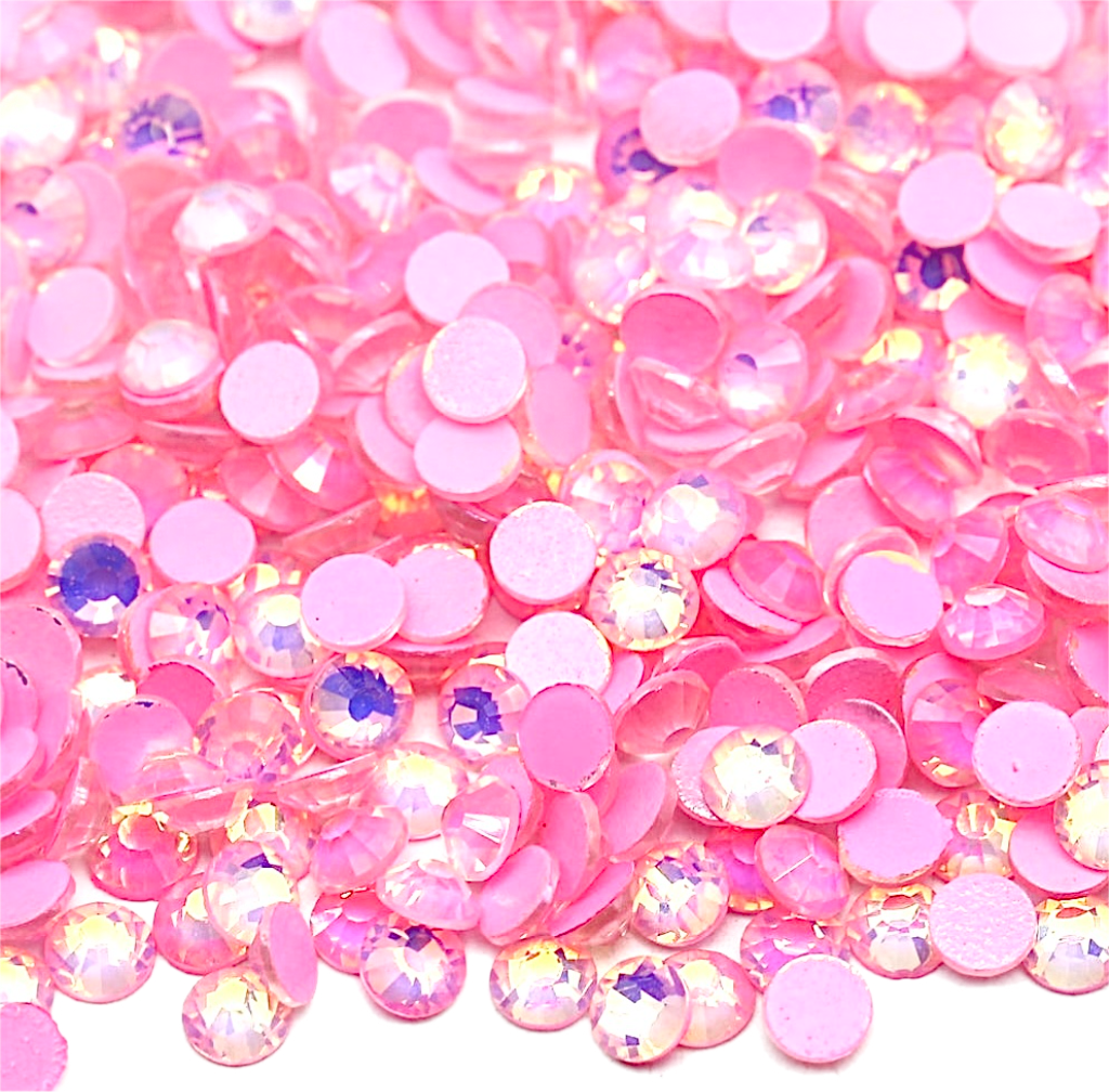 Luminous Pink Opal Round Glass Flatback Crystals
