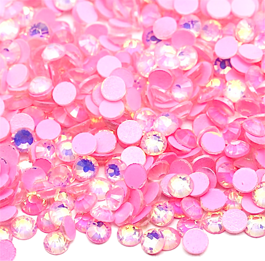 Luminous Pink Opal Round Glass Flatback Crystals