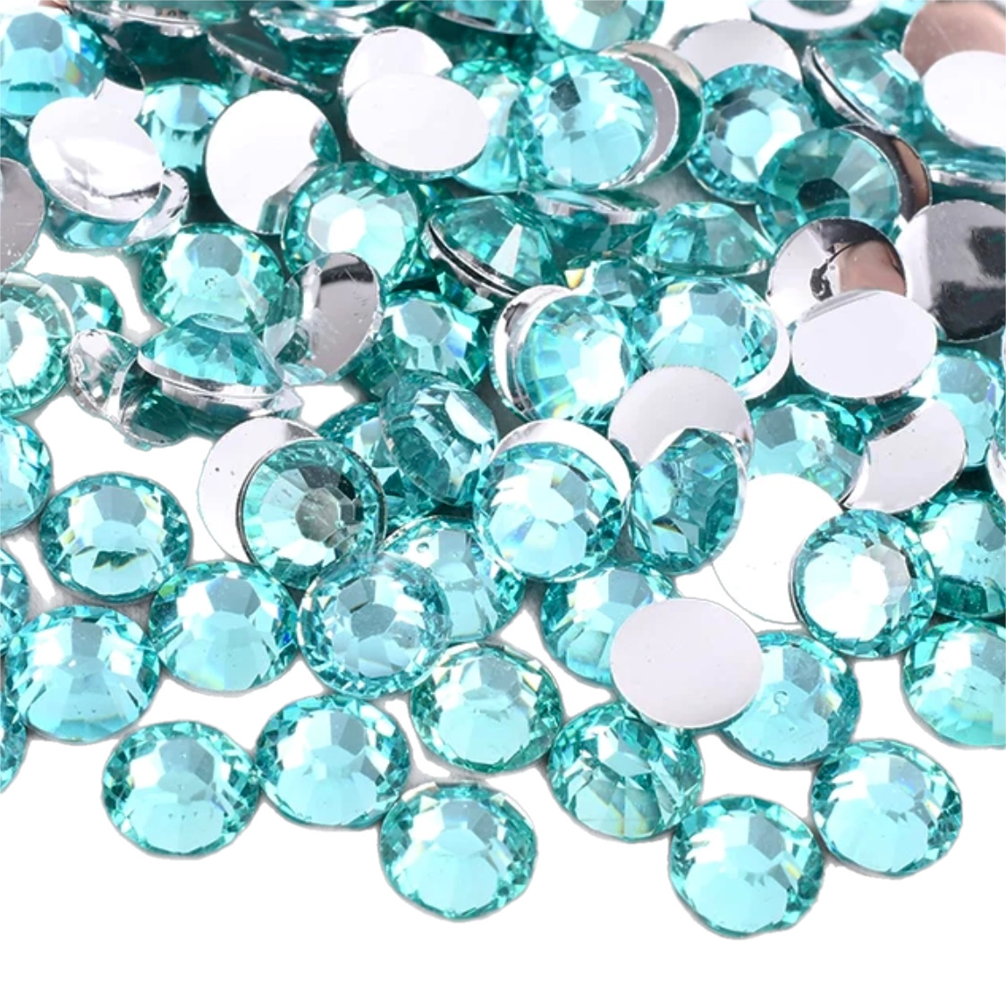 Aqua Resin Foil Back Round Flat Back Rhinestones