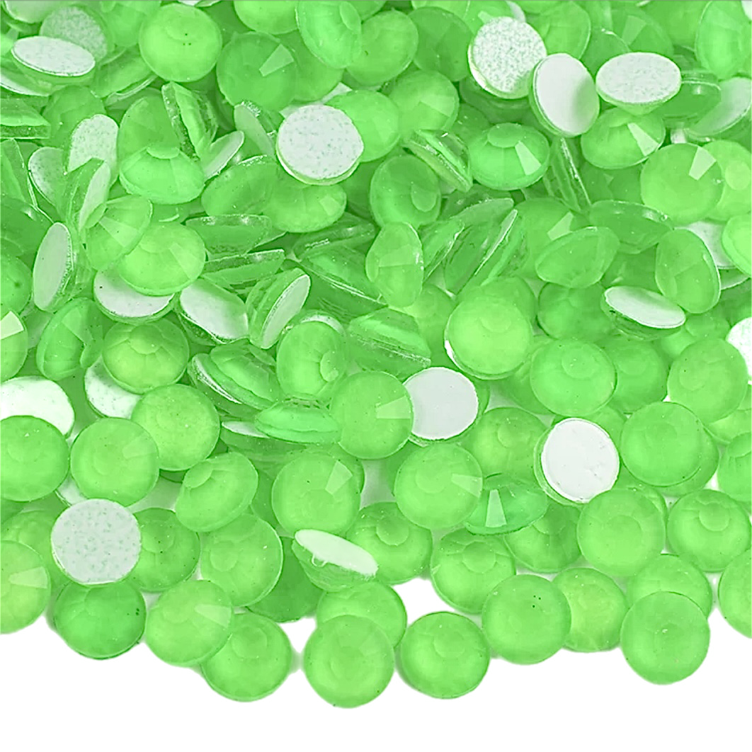 Neon Green Round Glass Flatback Crystals