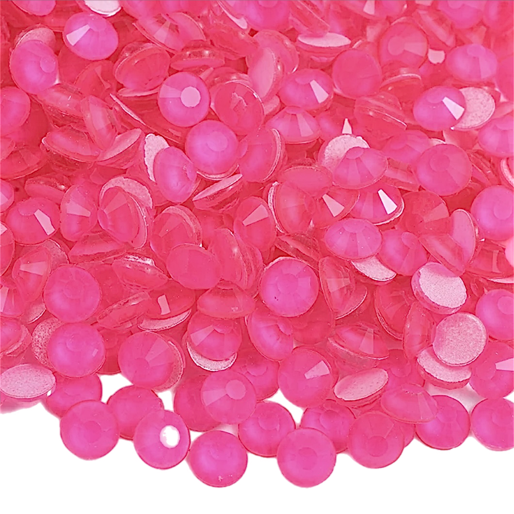 Neon Pink Round Glass Flatback Crystals
