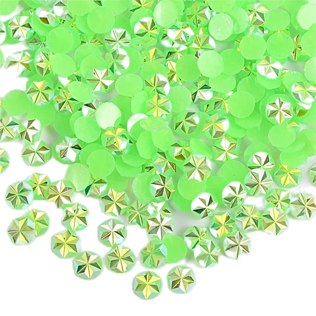 Flower / Star 5mm Jelly Light Emerald AB Round Flat Back Rhinestones