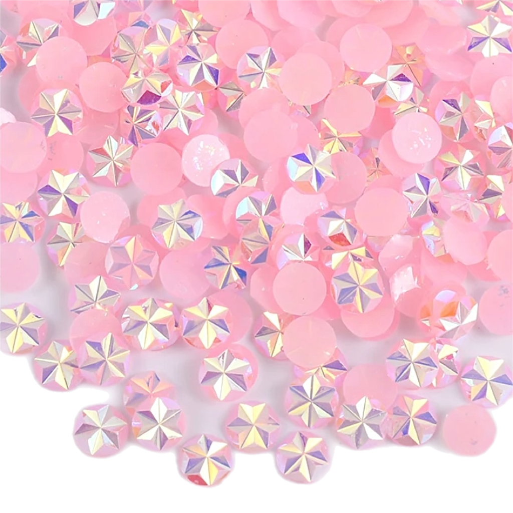 Flower / Star 5mm Jelly Pink AB Round Flat Back Rhinestones