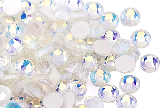Luminous White Opal Round Glass Flatback Crystals