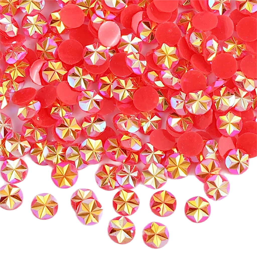 Flower / Star 5mm Jelly Siam AB Round Flat Back Rhinestones