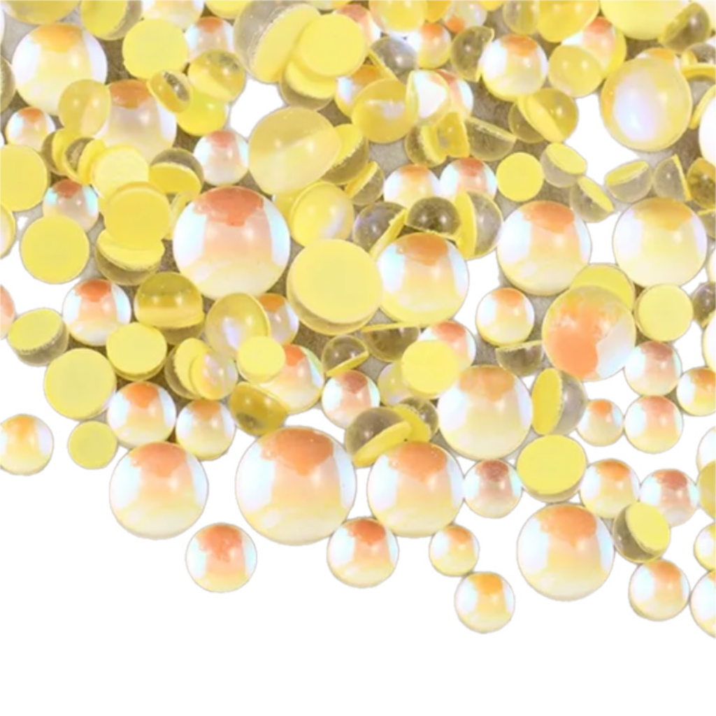 Yellow Happy Mermaid Tears Round Glass Flatback Crystals