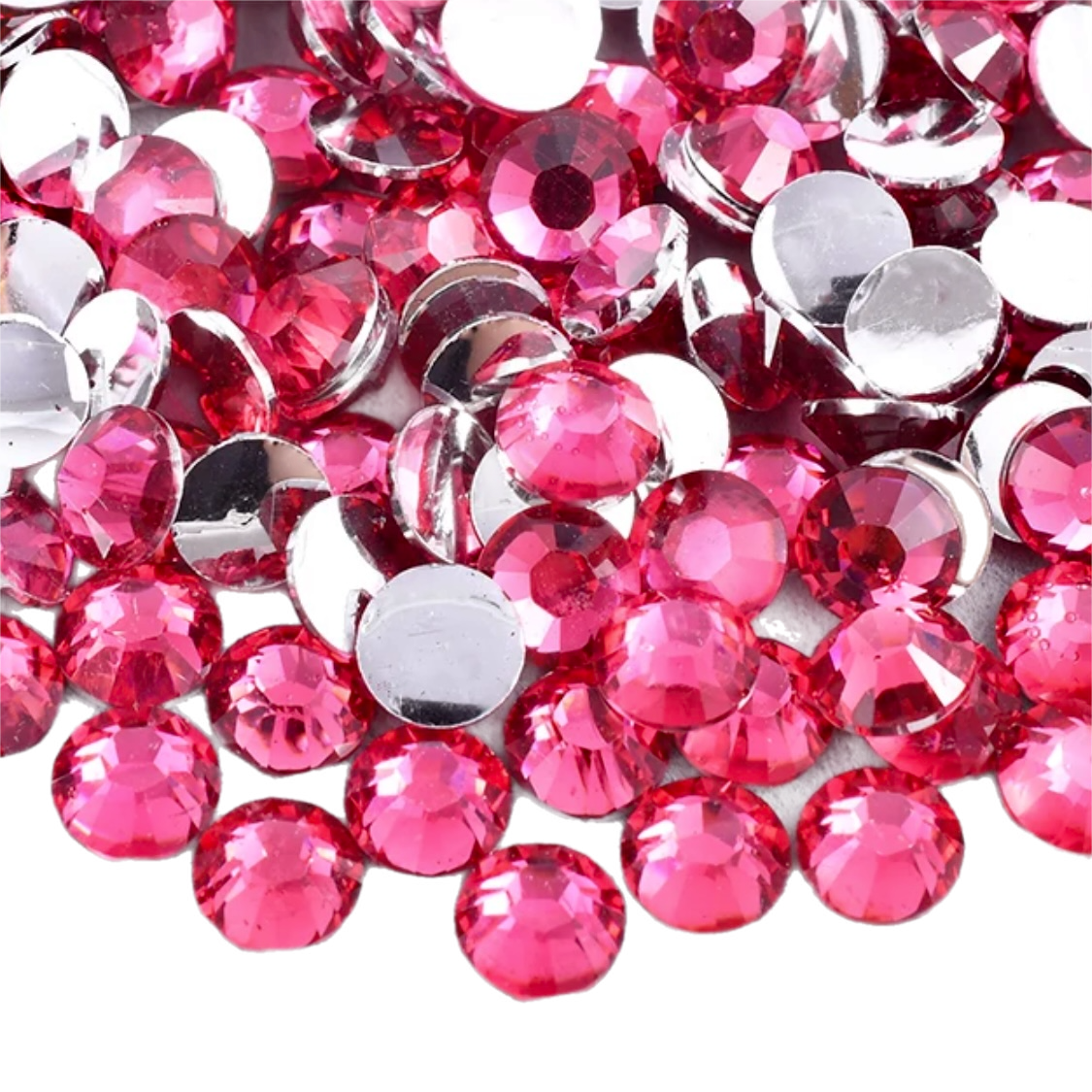Dark Pink Resin Foil Back Round Flat Back Rhinestones