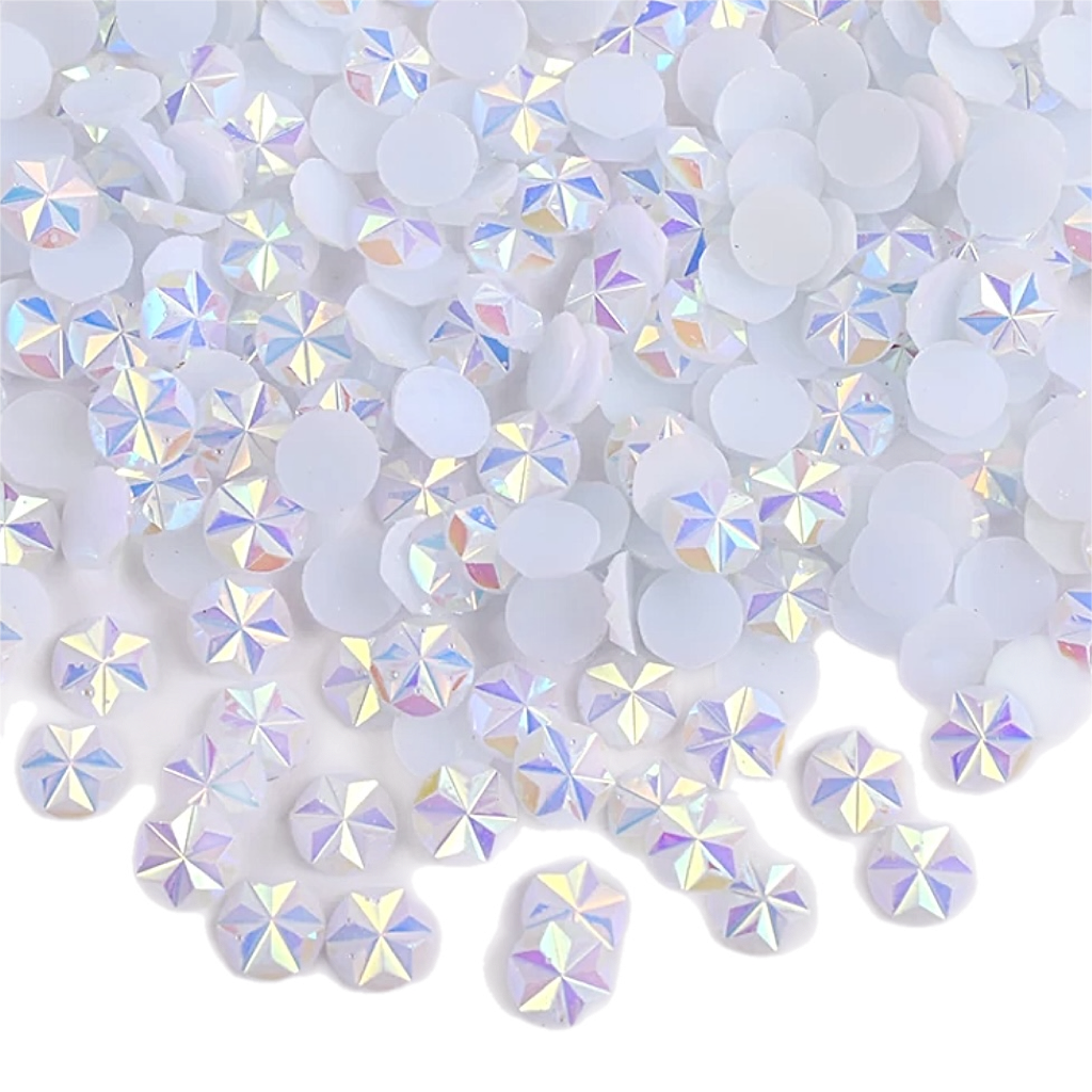 Flower / Star 5mm Jelly White AB Round Flat Back Rhinestones