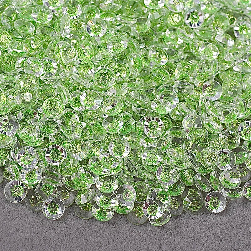 Glitter Light Emerald Resin Round Flat Back Rhinestone