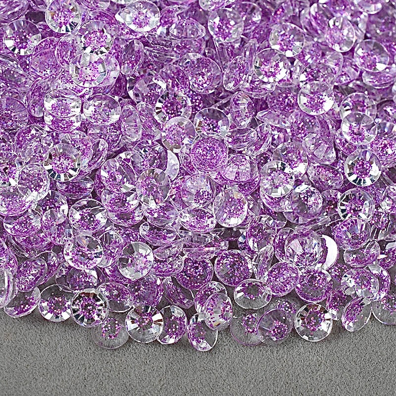 Glitter Light Amethyst Resin Round Flat Back Rhinestone