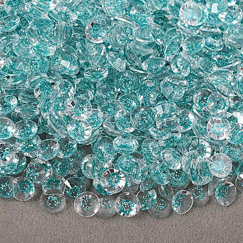 Glitter Blue Zircon Resin Round Flat Back Rhinestone