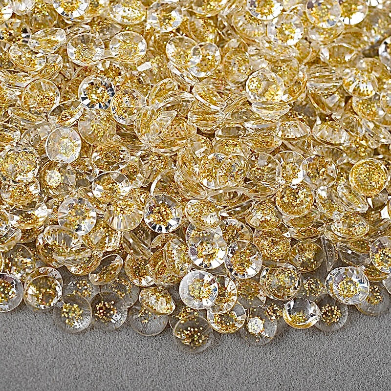 Glitter Gold Resin Round Flat Back Rhinestone