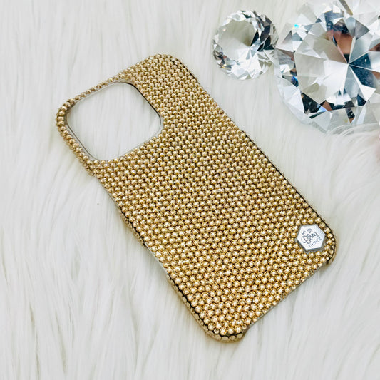 Hand-Placed Austrian Crystal Bling Phone Case for iPhone – Golden Shadow Gold Micro Crystal Design 12ss
