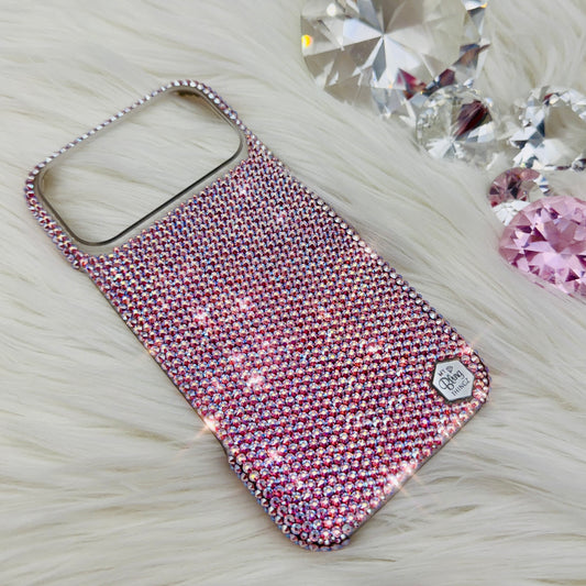 Hand-Placed Austrian Crystal Bling Phone Case for iPhone – Light Rose AB Micro Crystal Design 12ss