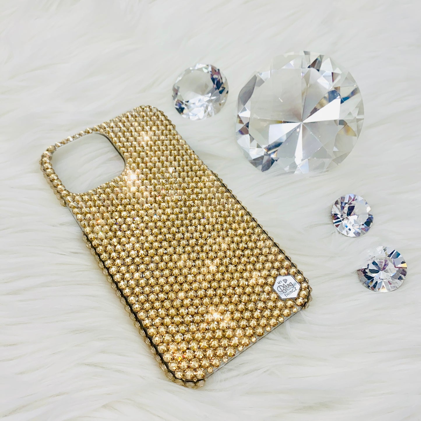 Hand-Placed Austrian Crystal Bling Phone Case for iPhone – Golden Shadow Design