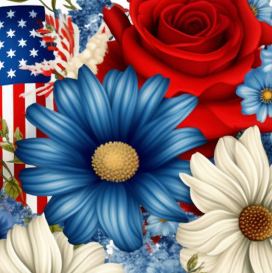 Bling Red White & Blue Flowers Sublimation Cup Kit