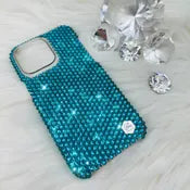 Hand-Placed Austrian Crystal Bling Phone Case for iPhone – Blue Zircon Design