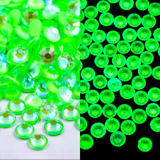 Luminous Green AB Round Glass Flatback Crystals