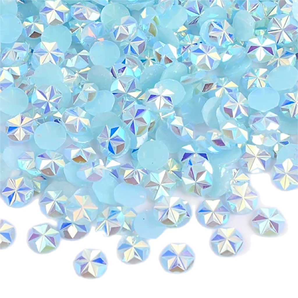 Flower / Star 5mm Jelly Aquamarine AB Round Flat Back Rhinestones