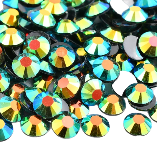 Jelly Black Green AB Round Flat Back Rhinestones