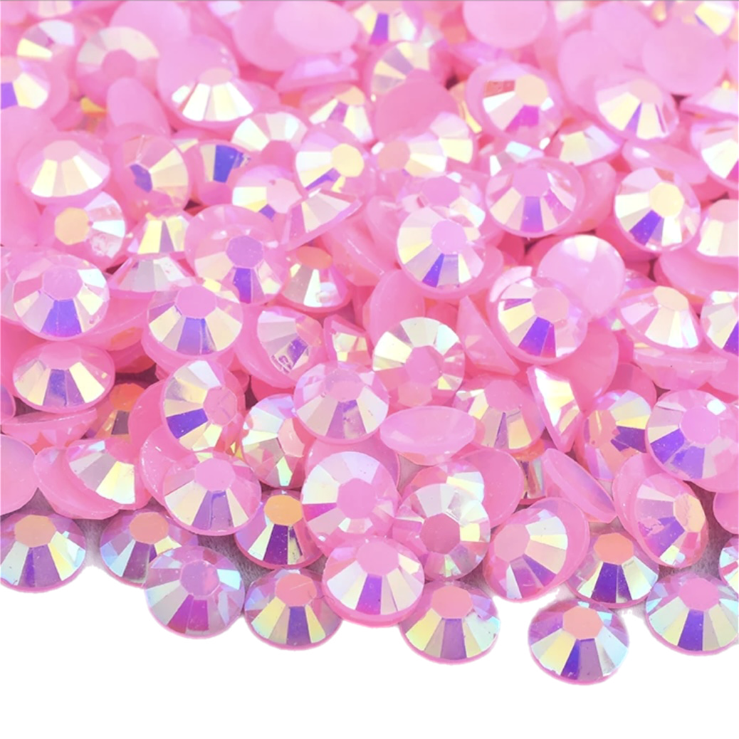 Jelly Dark Pink AB Round Flat Back Rhinestones