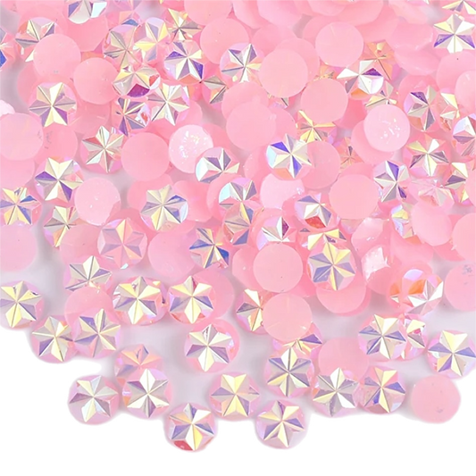 Flower / Star 5mm Jelly Pink AB Round Flat Back Rhinestones