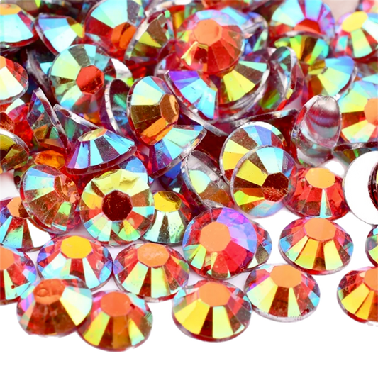 Light Siam AB Resin Foil Back Round Flat Back Rhinestones