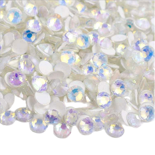Luminous White AB Round Glass Flatback Crystals