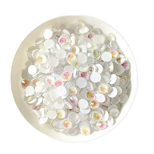 Luminescent Neon White AB Round Glass Flatback Crystals