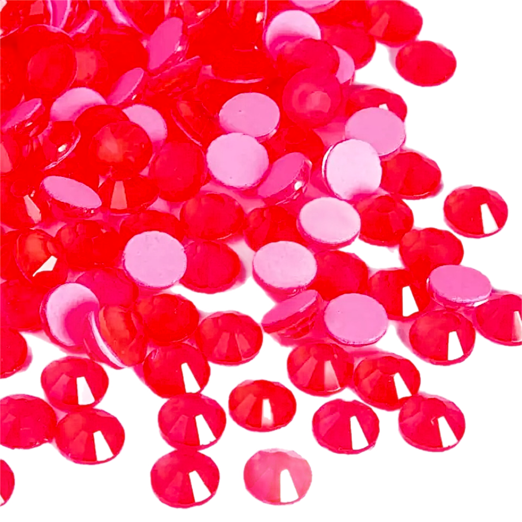 Neon Red Round Glass Flatback Crystals