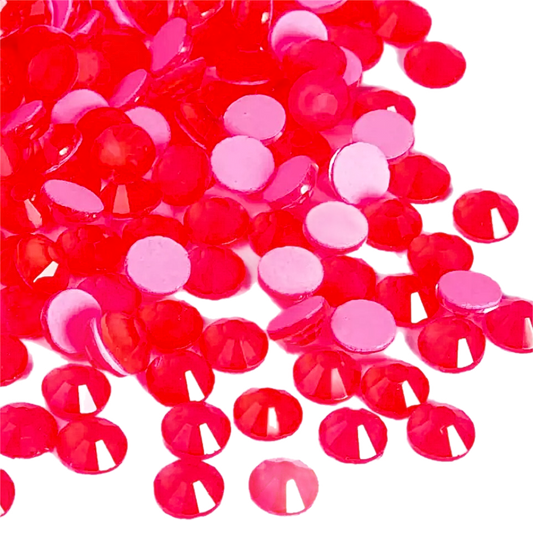 Neon Red Round Glass Flatback Crystals