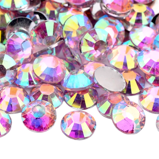 Light Pink AB Resin Foil Back Round Flat Back Rhinestones