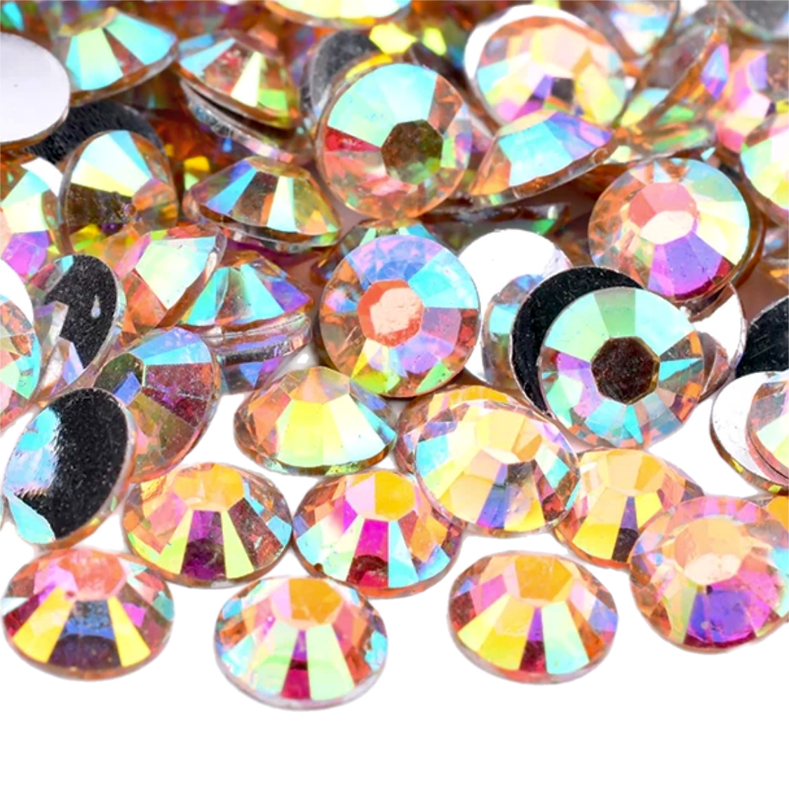 Light Peach AB Resin Foil Back Round Flat Back Rhinestones