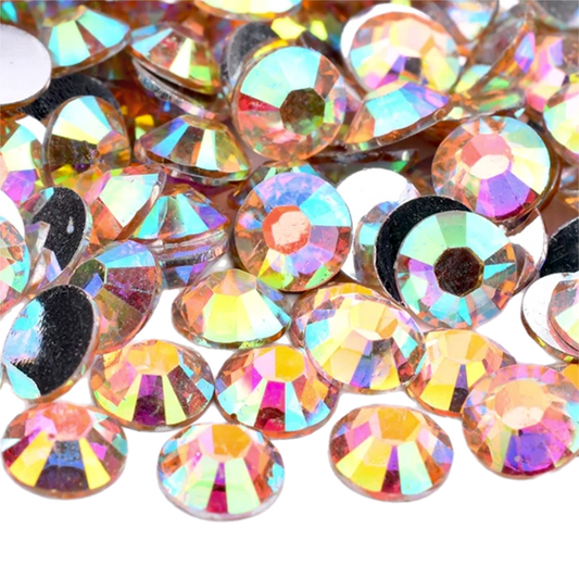 Light Peach AB Resin Foil Back Round Flat Back Rhinestones