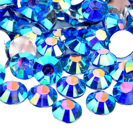 Sapphire AB Resin Foil Back Round Flat Back Rhinestones